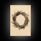 Christmas Wreath Canvas Print - Framed Canvas - Minimalist Christmas Art - Boho Christmas Art - Rustic Christmas Art