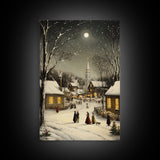 Huge Christmas Tree In The Town Square, Christmas Village Wall Art, Framed Canvas Print, Christmas Canvas Art