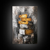 Stack Of Cheese Painting Print - Victorian Still Life Oil Painting of Cheese Rustic Farmhouse Kitchen Art - Kitchen Decor - Gift Idea For Chef