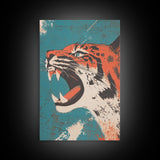 Tiger Roar Wabi Sabi Canvas Print, Wood Framed Wall Art, Japanese Style Art, Japanese Inspired Home Decor, Tiger Painting