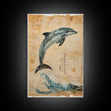 Wabi Sabi Dolphin Print, Framed Canvas Print, Dolphain Painting, Dolphin Print, Nautical Decor, Dolphin Art, Boho Style Minimalist Art