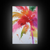 Retro Palm Tree Painting Print, Framed Canvas Print, Pop Art Palm Tree Painting Home Decor, 80s Style Synthwave Wall Art, Coastal Decor