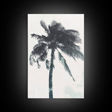 Palm Tree In The Wind, Framed Canvas Print, Wabi Sabi Watercolor Painting of a Palm Tree, Statement Piece Art