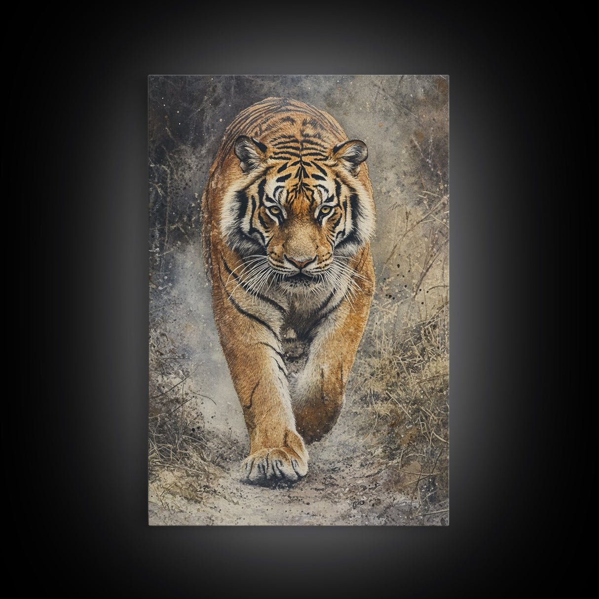 Tiger On The Hunt Framed Canvas Print, Framed Wall Art, Statement Piece, Gift For Him, Father's Day Gift, Tiger Oil Painting