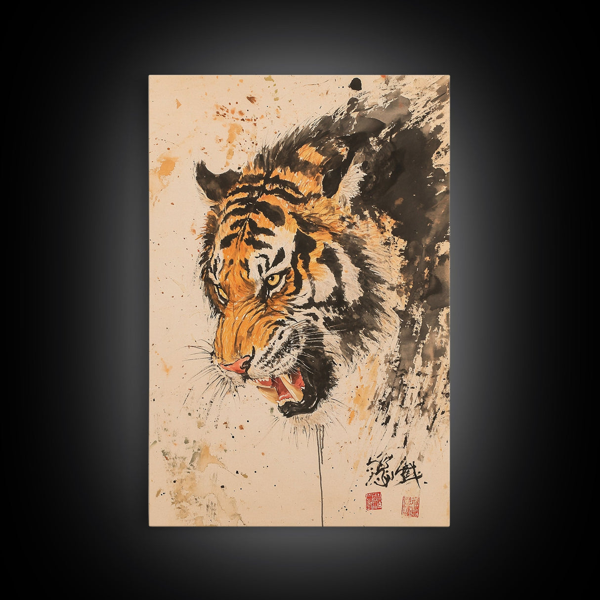 Japanese Style Tiger Painting Print, Tiger Roar, Wabi Sabi Style Art, Animal Prints, Tiger Painting, Tiger Oil Painting Canvas Print