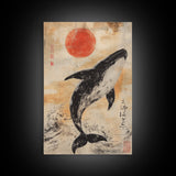 Wabi Sabi Whale Painting Print, Canvas Print, Ready To Hang Wall Art Whale Painting, Nautical Decor, Japanese Style Decor / Wall Art
