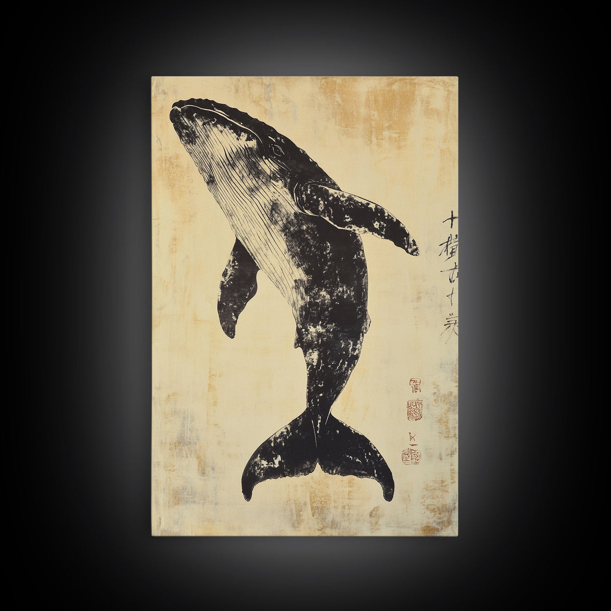 Large Minimalist Whale Wall Art Canvas Print, Animal Acrylic Style painting Framed Modern Wall Art FOr Living Room, Bedroom Decor
