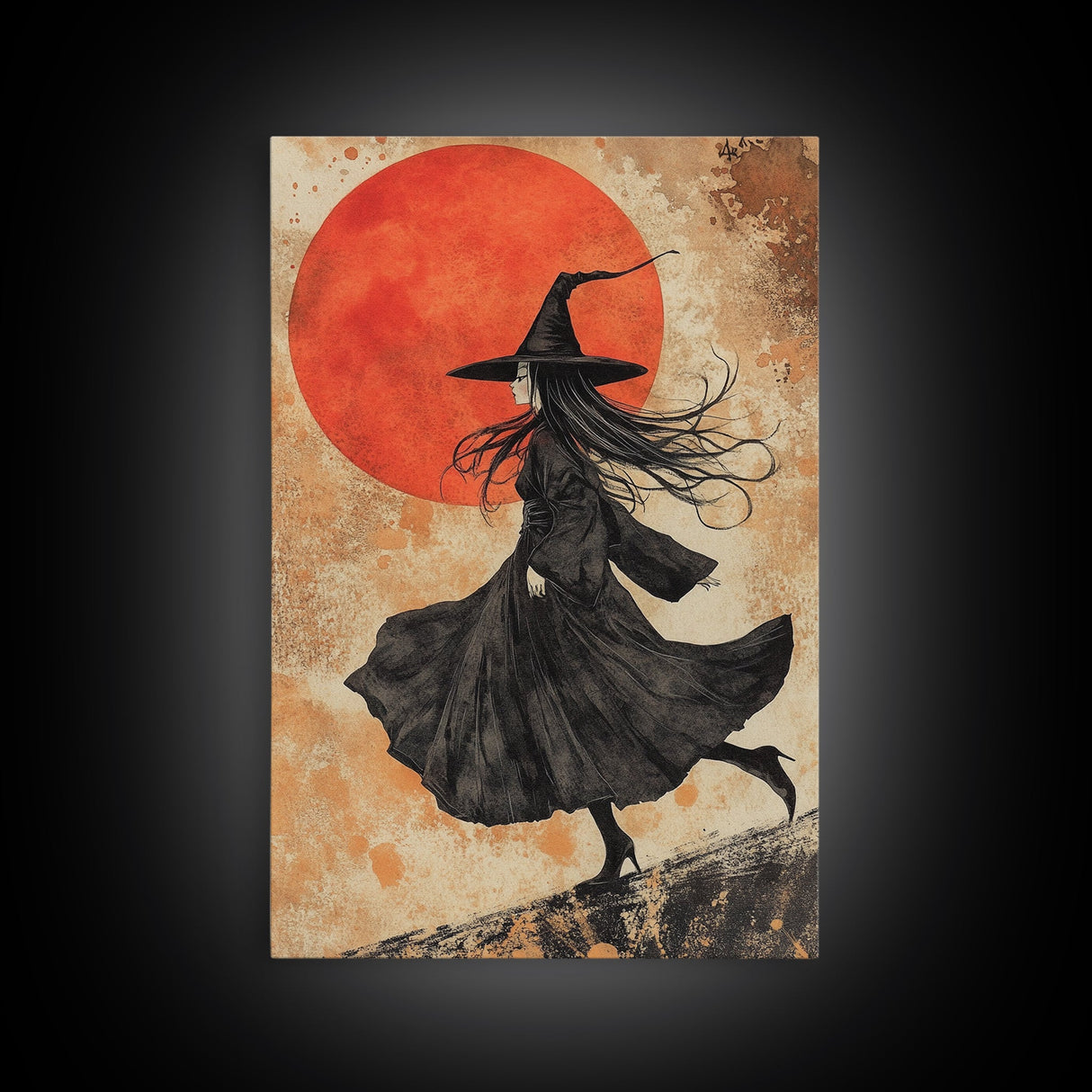 It's All Downhill From Here, Framed Canvas Print, Wabi Sabi Witch Decor, Witch Painting, Witchy Gift, Witchy Home Decor