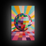 Abstract Disco Ball Painting Canvas Print, Wood Framed Art, Original Art, Disco Ball Art, Disco Ball Poster, Rainbow Disco Ball