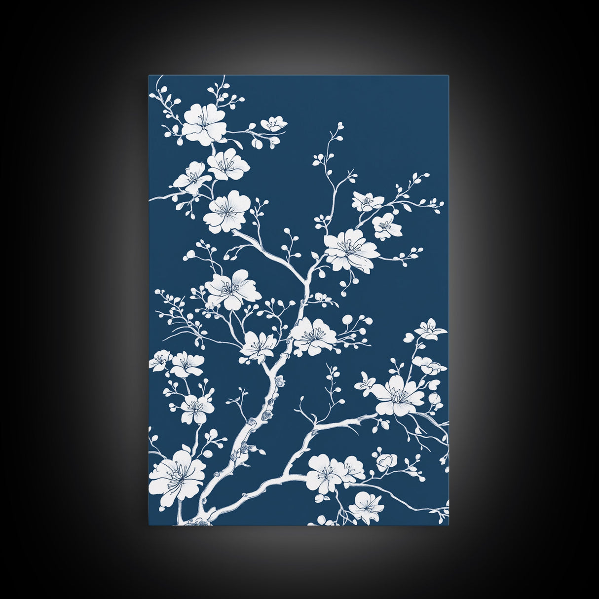 Forest Life Botanical Print - Framed Canvas Print - Chinoiserie Wall Art, Chinoiserie Painting, Blue Wall Art Ready To Hang