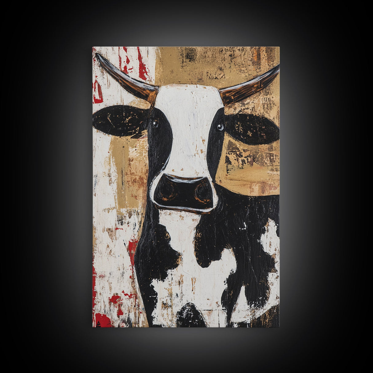 Moo Cow Wall Art, Wabi Sabi Canvas Print, Japanese Style Decor, Minimalist Cow Wall Art, Farmhouse Decor