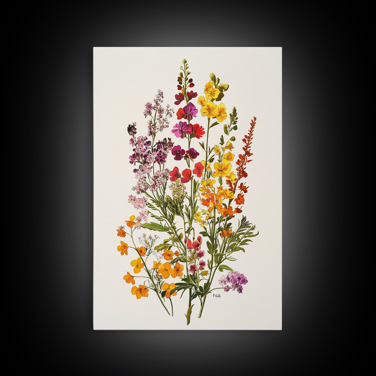 Retro Still Life Of Wild Flowers, Framed Canvas Print, Windflower Painting, Floral Print, Botanical Wall Art, Garden Decor, Wabi Sabi Wall Art