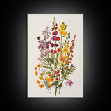 Retro Still Life Of Wild Flowers, Framed Canvas Print, Windflower Painting, Floral Print, Botanical Wall Art, Garden Decor, Wabi Sabi Wall Art