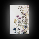 Retro Floral Decor Framed Canvas Print Modern Farmhouse Minimalist Wildflowers Painting Botanical Wall Art