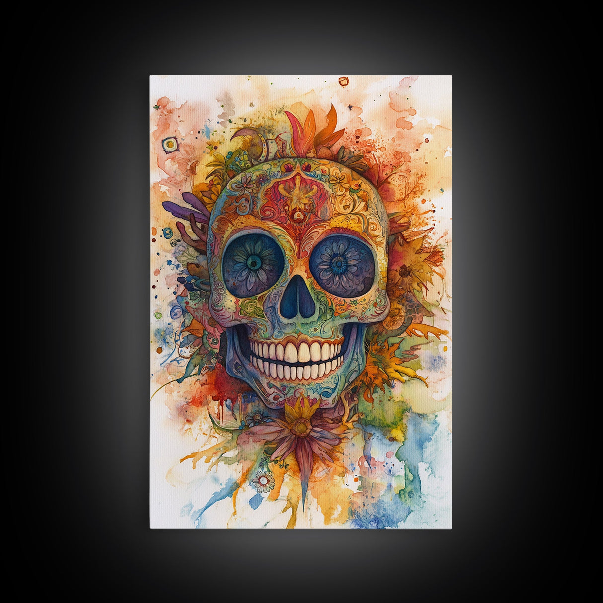 Sugar Skull Painting Print, Framed Canvas, Chicano Decor, Mexicano Wall Art, Day of The Dead / Dia de los Muertos, Mexicano Home Decor