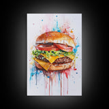 Hamburger Painting Print, Kitchen Decor, Restaurant Decor, Dining Room Art, Restaurant Wall Art, Diner Wall Art, Restaurant Owner Gift Idea