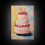 Large Original Birthday Cake Oil Painting Canvas Print, Abstract Wedding Cake, Wedding Decoration, Dessert Art, Kitchen Decor, Kitchen Art