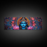 Krishna Painting Print, Ready To Hang Canvas Wall Art, Radha Krishna Art, Panoramic Art, Extra Wide Horizontal Art, Hinduism Wall Art