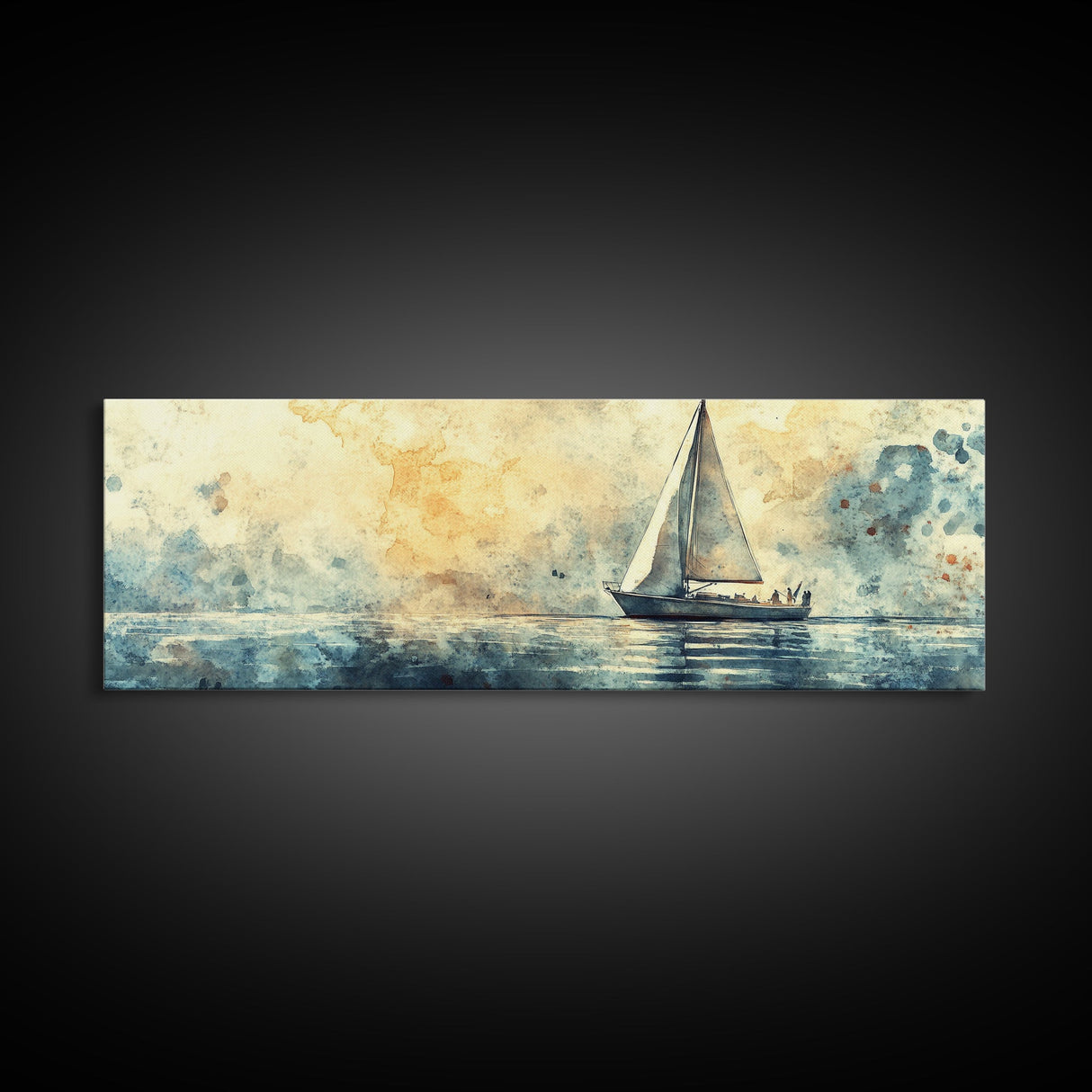 Sailboat on a Calm Sea Framed Canvas Print, Nautical Home Decor, Nautical Landscape Painting, Beach Decor, Abstract Wall Art
