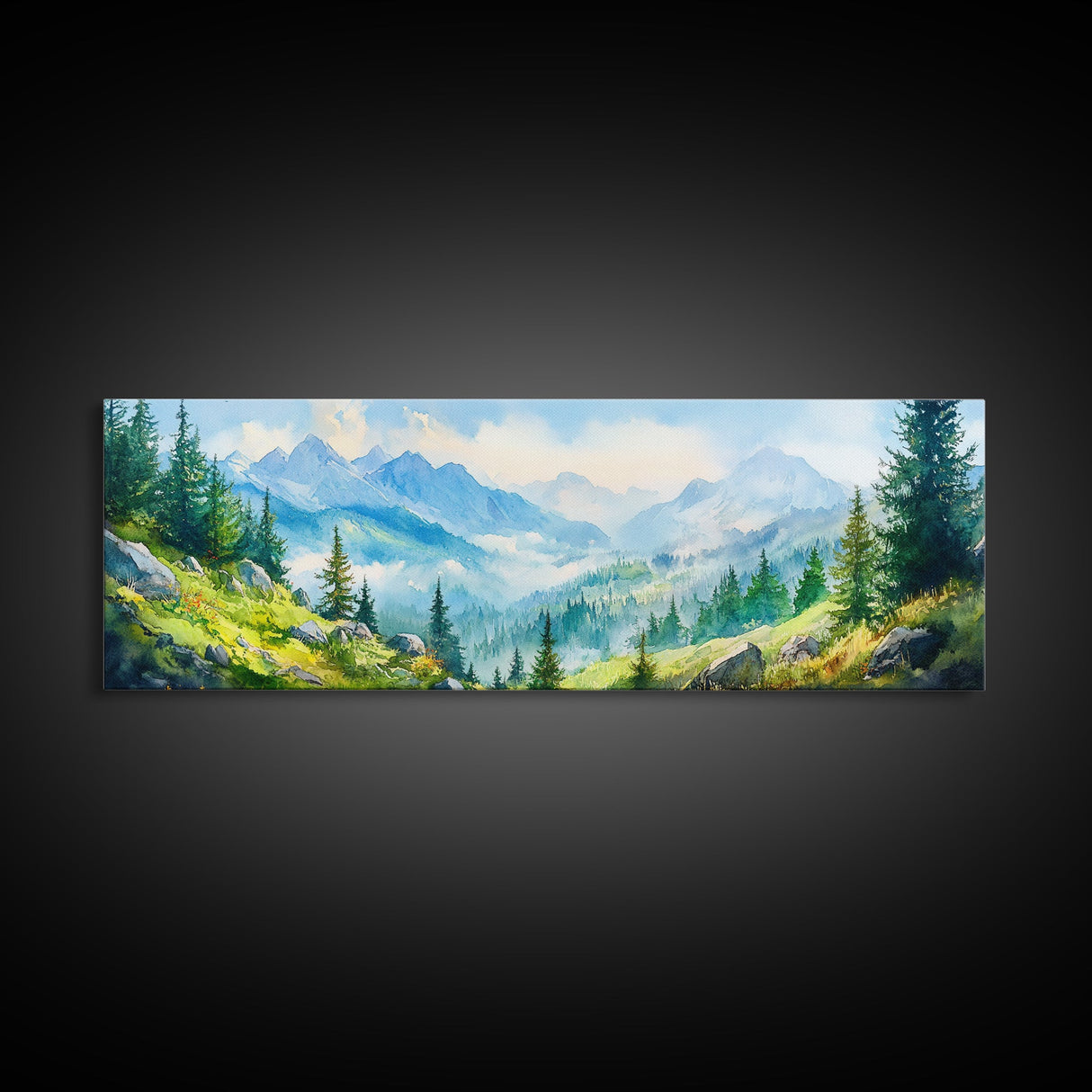 Vintage Mountain Art Canvas Print | Mountain Oil Painting | Extra Large Vintage Wall Art | Panoramic Wall Art Print | Vintage Mountain Scene