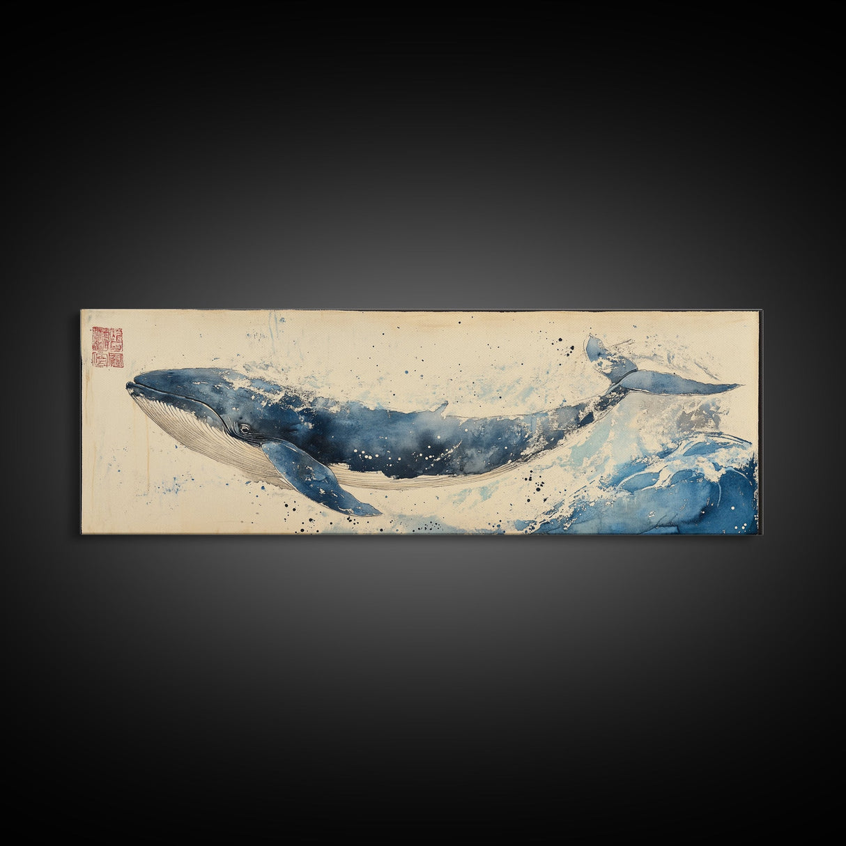 Japanese Style Wabi Sabi Painting Canvas Print of a Whale | Nautical Decor | Animal Print | Ocean Art | Whale Wall Art | Whale Decor
