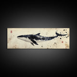 Whale Art Wabi Sabi Panoramic Oil Painting Print, Japanese Style Wall Art - Whale Decor - Whale Art Print - Living Room Decor - Minimalist