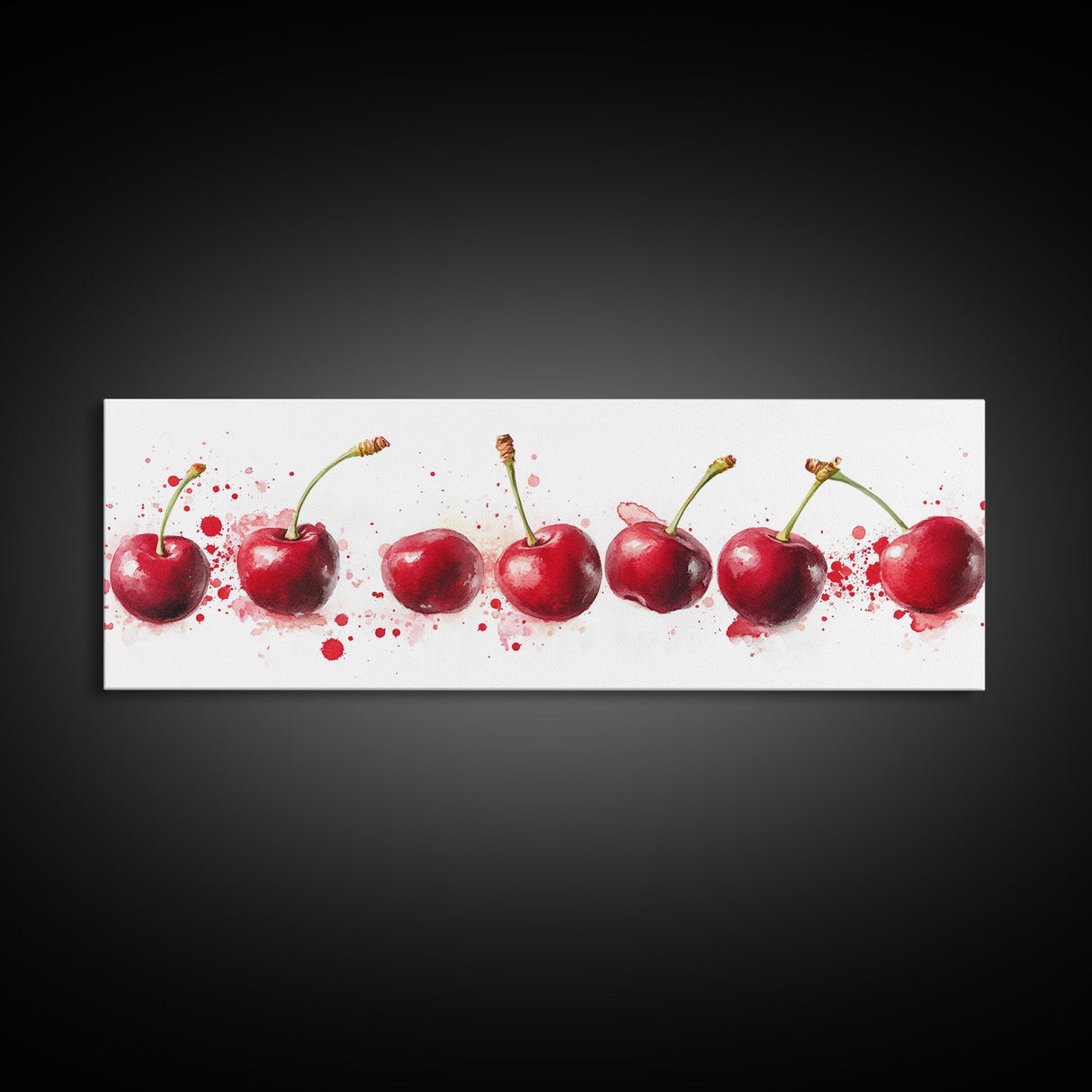 Original Cherry Painting Print - Panoramic Canvas Fruit Illustration - Home Decor For Kitchen - Framed Wall Art - Dining Room Decor