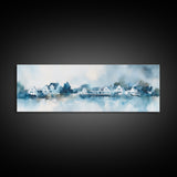 Horizontal Painting Print of Nantucket, Framed Canvas, Nautical Decor, Seascape landscape painting, Panoramic Nantucket Wall Art