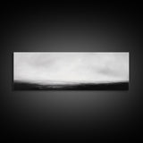 The Sea is Calm Panoramic Canvas Print, Seascape Painting, Black and White Nautical Art, Moody Decor, Muted Art, Subdued Art