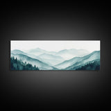 Indigo and Emerald Green Blue Ridge Mountains, Framed Canvas Print, Panoramic Home Decor, Horizontal Art, Mountain Landscape Painting