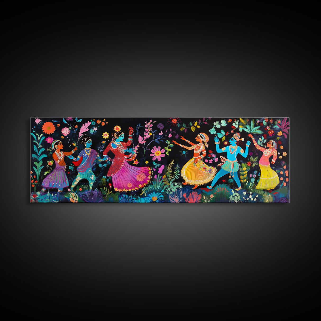 Kerala Style Art Canvas Print, Kerala Mural Painting Print, Panoramic Horizonal Wide Wall Art, Kerala Painting Mural