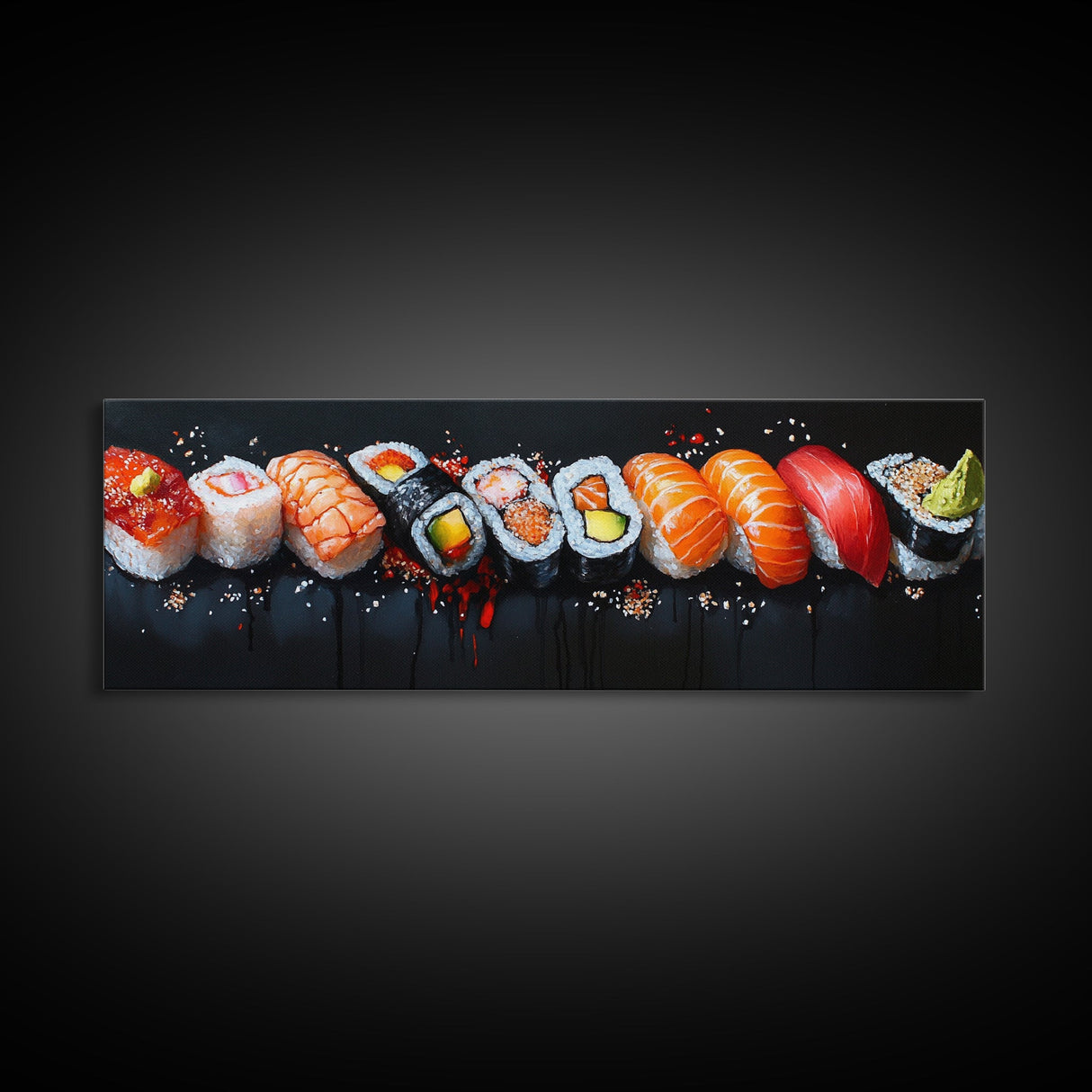 Retro Sushi Painting Print, Canvas Art, Kitchen Decor, Dining Room Decor, Eclectic Home Decor, Food Lover Gift, Japanese Style Decor