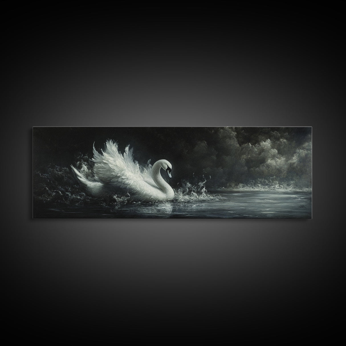 Goth Painting Print of a Swan, Framed Canvas Print, Dark Academia Wall Art, Goth Decor, Gothic Painting Wall Art