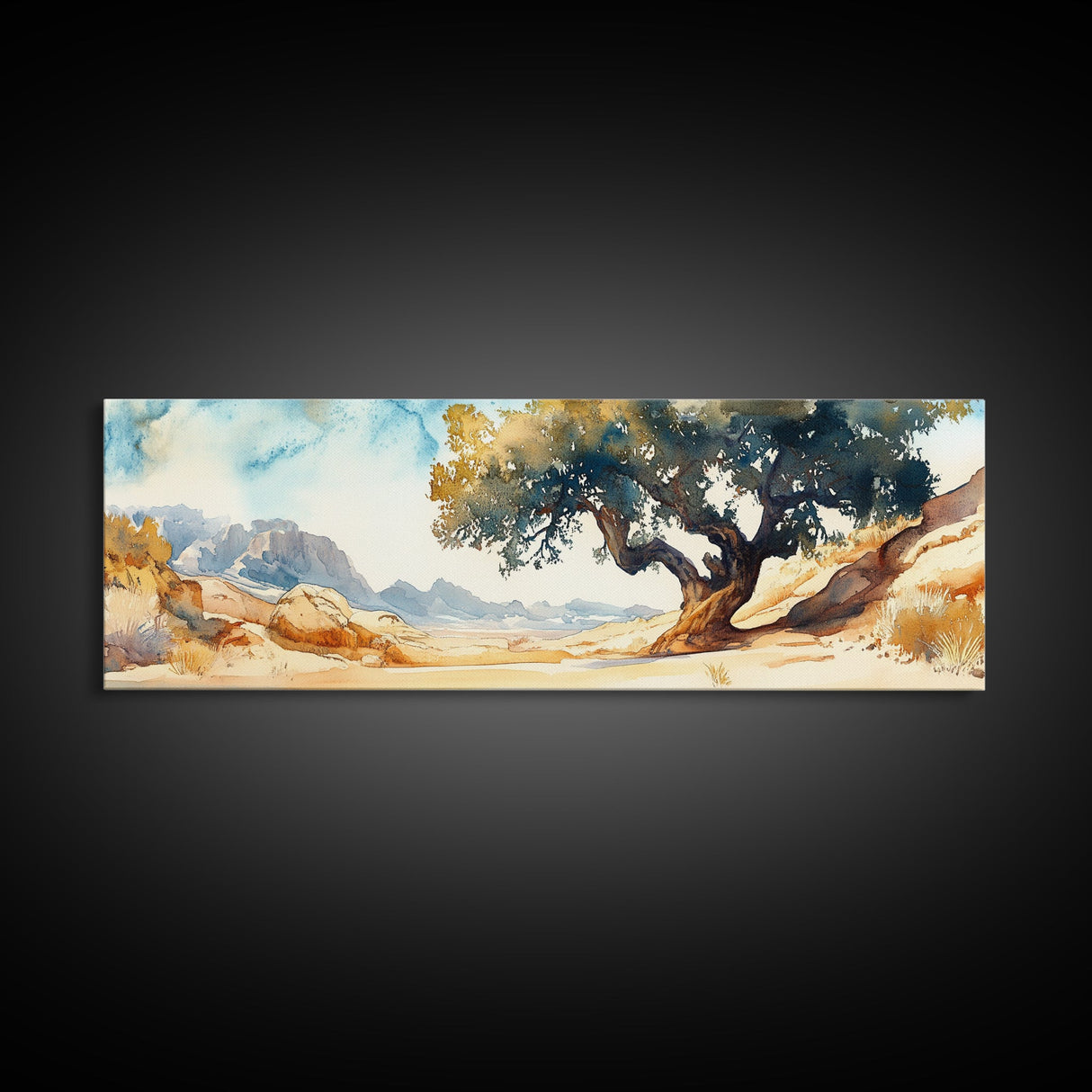 Huge Living Room Wall Art Painting of Joshua Tree, Framed Canvas Print, Oversized Horizontal Panoramic Art, Desert Painting