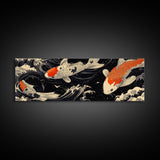 Wabi Sabi Boho Painting Print of Ko Fish, Japanese Style Decor, Panoramic Horizontal Wall Art, Extra Wide 70 Inch Wall Art, 72 Inch Wide Art