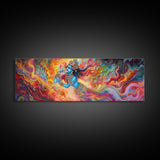 Radha Krishna Wall Art Framed Canvas Print, Modern Art Painting of Radha Krishna, Hindu Art, Radha Krishna Painting, Panoramic Art
