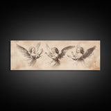 Painting of 3 Angels Canvas Print, Guardian Angels Wall Art, Angel Sketch, Angel Painting, Angelic Home Decor, Extra Wide Wall Art