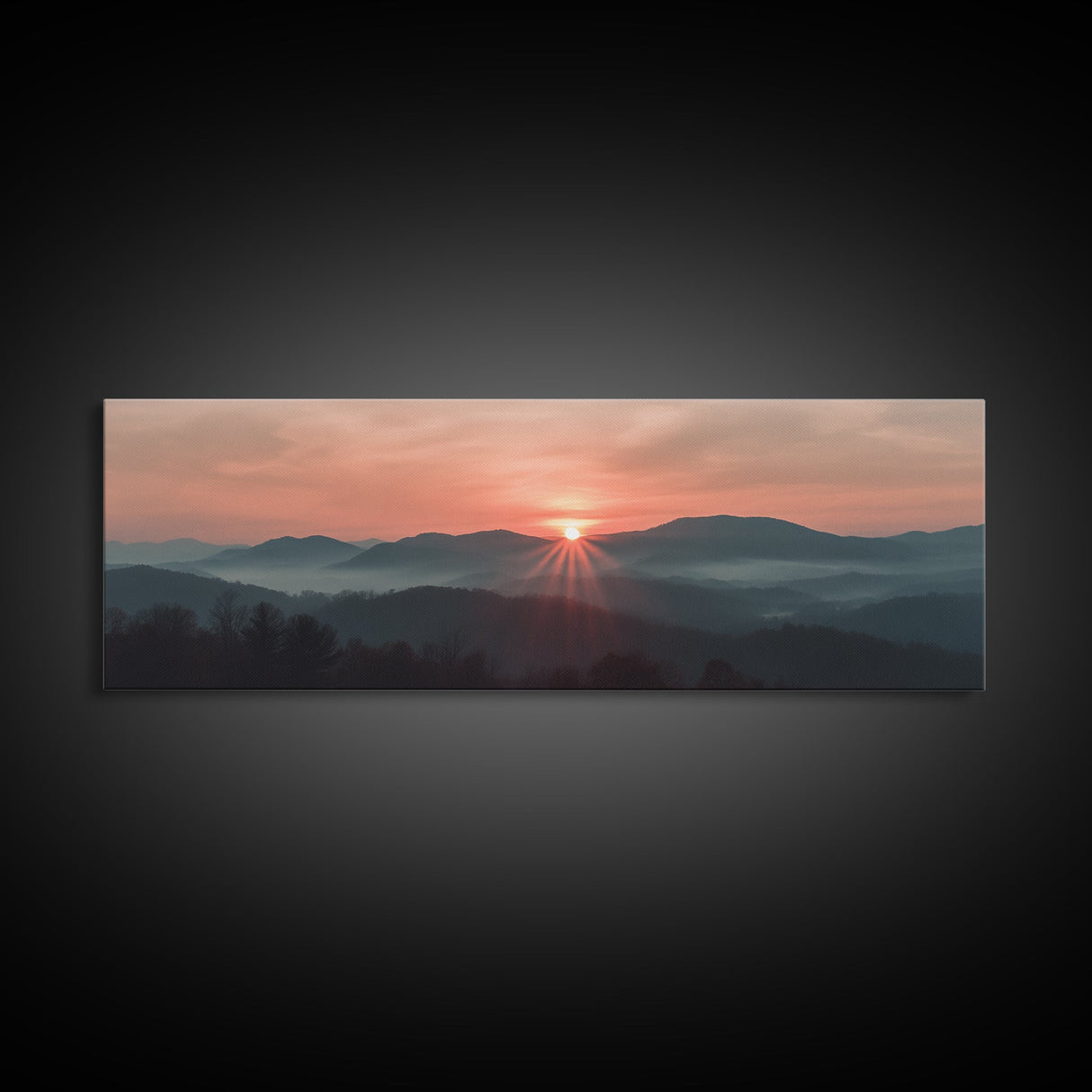 Smoky Mountains Art, Framed Canvas Print, Smoky Mountain Art Panoramic Painting Print, Great Smoky Art, Great Smoky Mountains