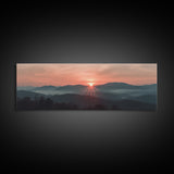 Smoky Mountains Art, Framed Canvas Print, Smoky Mountain Art Panoramic Painting Print, Great Smoky Art, Great Smoky Mountains