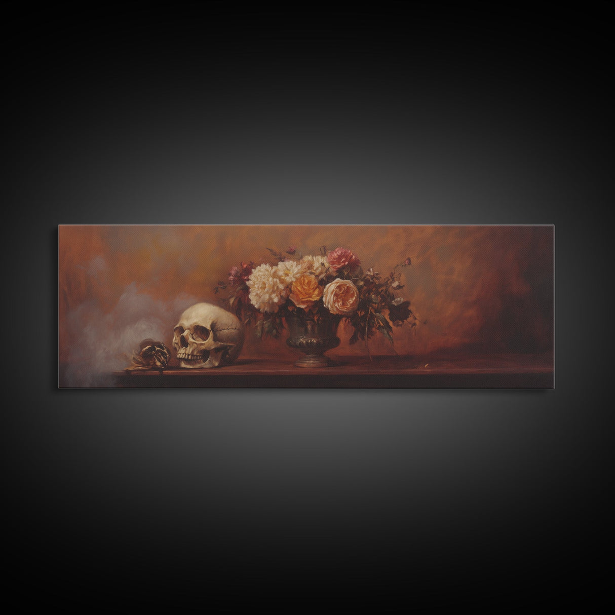 Gothic Flowers Still Life, Skull Painting Canvas Print, Goth Decor, Witchy Wall Art, Witchy Decor, Witchy Gift Idea, Dark Academia Art