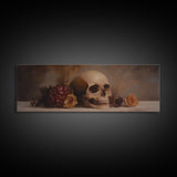 Dark Academia Oil Painting Print Stil Life of a Skull and Flowers, Gothic Home Decor, Goth Art, Witchy Decor, Halloween Art, Moody Decor