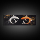 Koi Fish Infinite Sign Framed Canvas Print Ready To Hang, Wabi Sabi Home Decor, Panoramic Extra Wide Art, 20 x 60 Wall Art