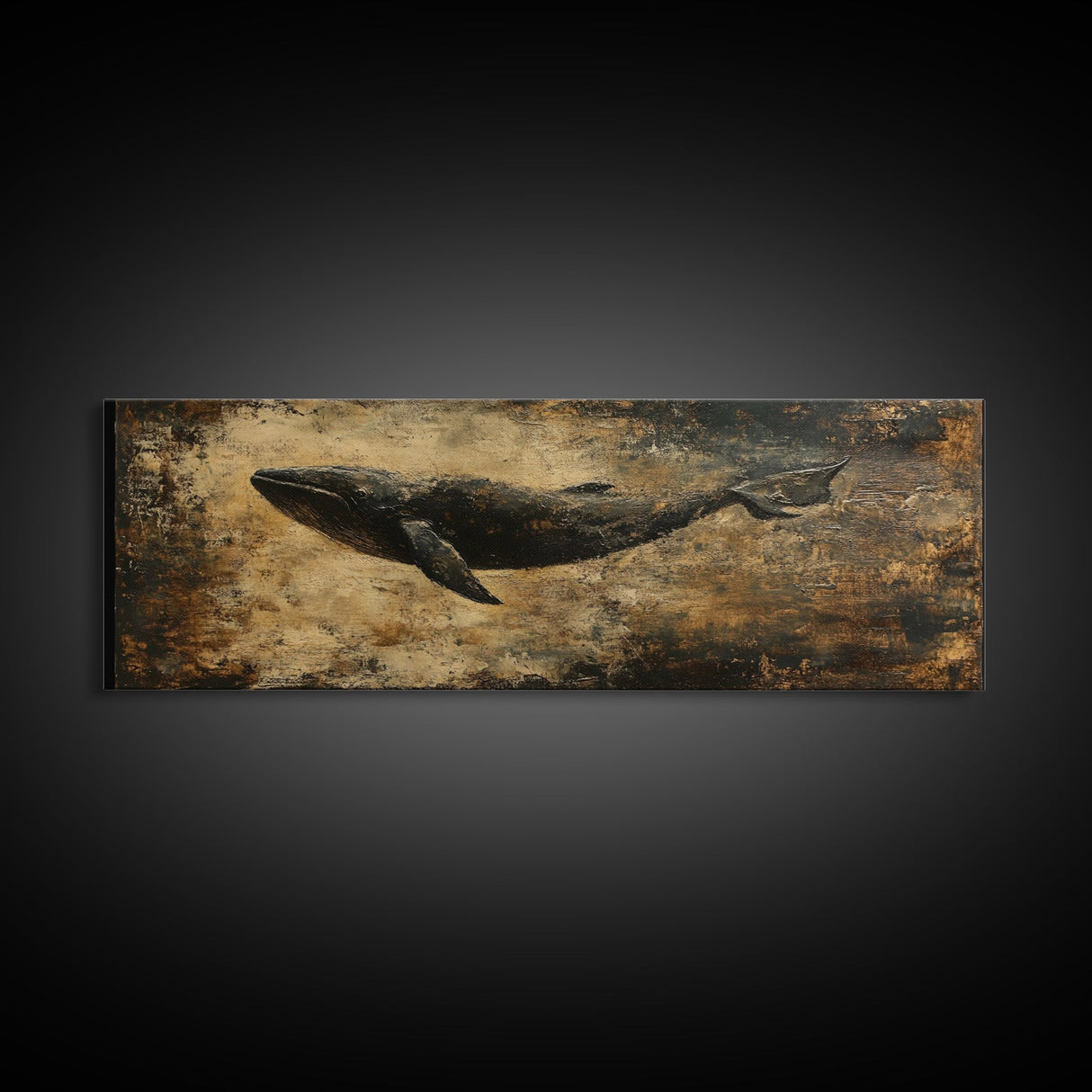 Panoramic Exra Wide Horizontal Whale Painting Print, Canvas Art, Nautical Home Decor, Wabi Sabi Whale Art, Whale Decor