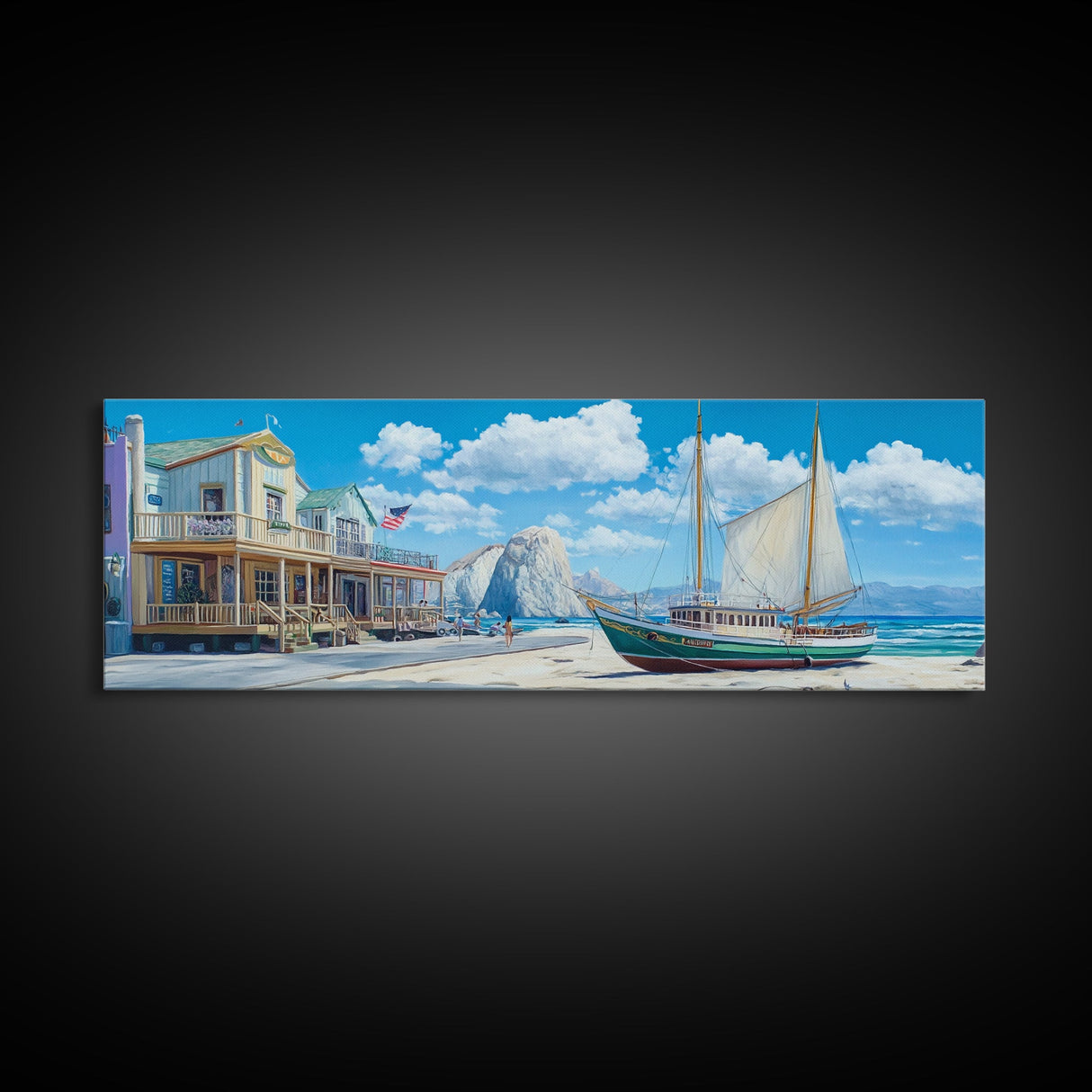 Panoramic Nautical Painting Print of Maine, Beach Art, Beach Decor, Seascapes Painting, Nautical Landscape Painting, Horizontal Art