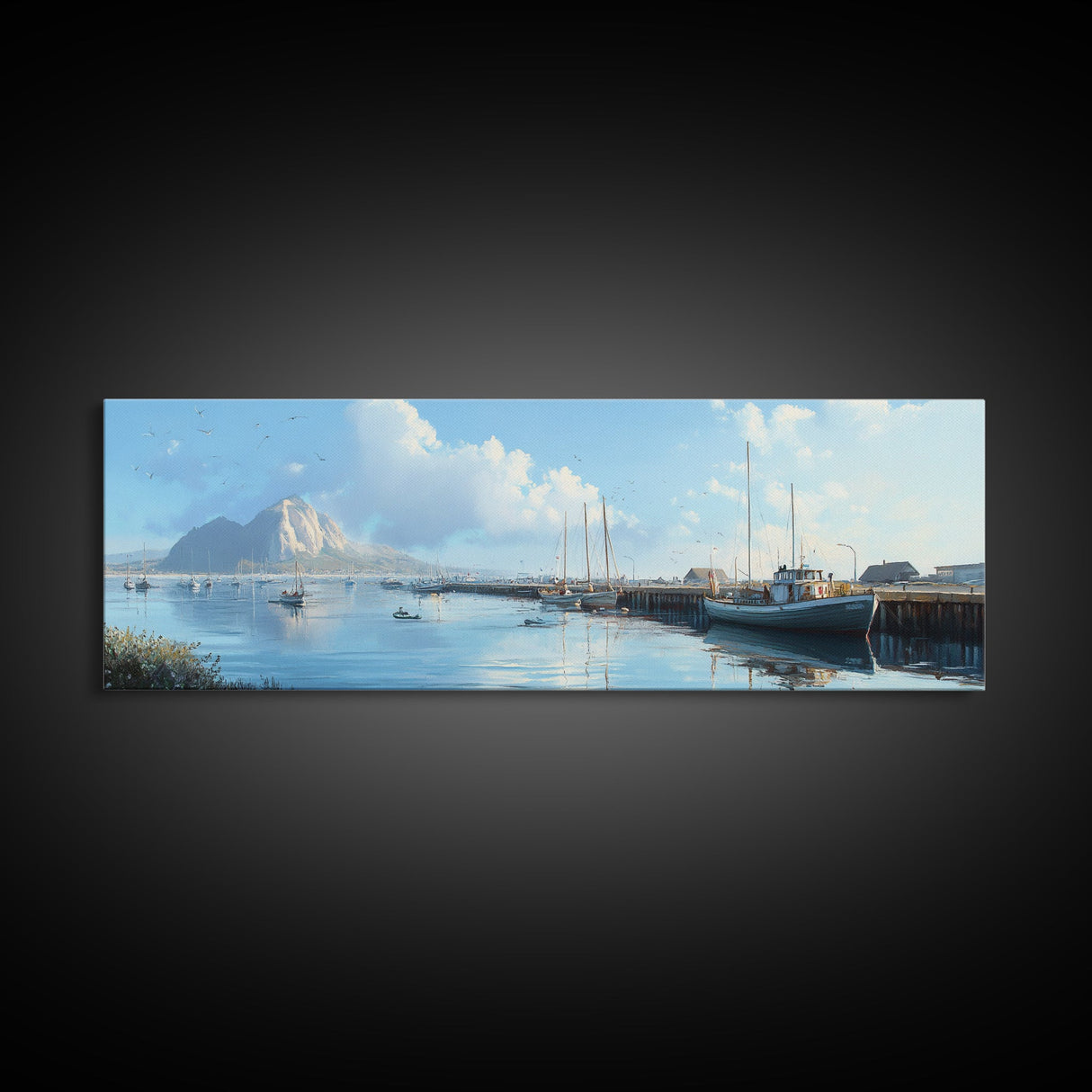 Morro Bay Panoramic Print, Nautical Landscape Painting, Canvas Print, Seascape Panoramic Painting, Seascape Landscape Wall Art Home Decor