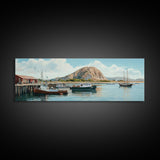 Morro Bay Panoramic Art, Nautical Landscape Painting, Canvas Print, Seascape Panoramic Painting, Seascape Landscape Wall Art Home Decor