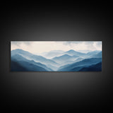 Panoramic Blue Ridge Mountains, Fog Over The Mountains Canvas Print, Wood Framed Wall Art, Mood Setting Home Decor, Moody Art, Landscape