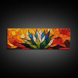 Stained Glass Style Blue Agave Wall Art Canvas Print, Mexicano Wall Art, Panoramic Southwestern Home Decor, Modern Farmhouse Rustic Art