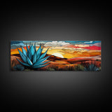Mexicano Art - Blue Agave At Sunset - Framed Canvas Print - Agave Painting - Blue Agave - Chicano Wall Art - Mexican Art Agave Art