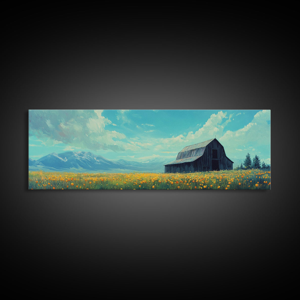 Old Barn In The Spring, Framed Canvas Print, Rustic Farmhouse Decor, Modern Farmhouse, Barn in Field of Wild Flowers, Farm House Art